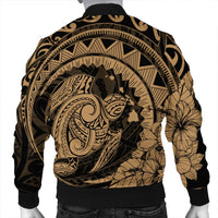 Hawaiian Kanaka Honu Map Hibiscus Globular Polynesian Gold Bomber Jacket - AH - Polynesian Pride