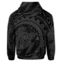 Hawaiian Kanaka Honu Map Hibiscus Globular Polynesian Gray Zip Hoodie - Polynesian Pride