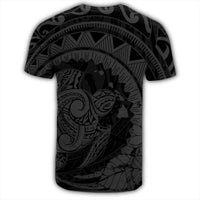 Hawaiian Kanaka Honu Map Hibiscus Globular Polynesian Gray T Shirt - Polynesian Pride