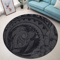 Hawaiian Kanaka Honu Map Hibiscus Globular Polynesian Gray Round Carpet - AH - Polynesian Pride