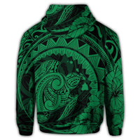 Hawaiian Kanaka Honu Map Hibiscus Globular Polynesian Green Hoodie - Polynesian Pride