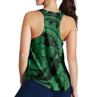 Hawaiian Kanaka Honu Map Hibiscus Globular Polynesian Green Racerback Tank - AH - Polynesian Pride