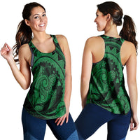 Hawaiian Kanaka Honu Map Hibiscus Globular Polynesian Green Racerback Tank - AH Black - Polynesian Pride