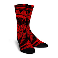 Hawaiian Kanaka Honu Map Hibiscus Globular Polynesian Red Crew Socks - AH - Polynesian Pride