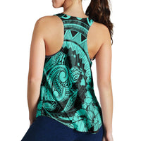 Hawaiian Kanaka Honu Map Hibiscus Globular Polynesian Turquoise Racerback Tank - AH - Polynesian Pride