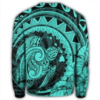 Hawaiian Kanaka Honu Map Hibiscus Globular Polynesian Turquoise Sweatshirt - AH - Polynesian Pride