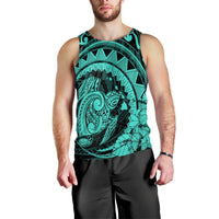 Hawaiian Kanaka Honu Map Hibiscus Globular Polynesian Turquoise Tank Top - AH Black - Polynesian Pride