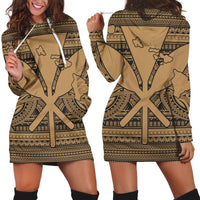 Hawaiian Kanaka Polynesian Tribal Hoodie Dress Reggae Color Gold AH Black - Polynesian Pride