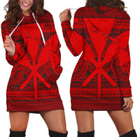 Hawaiian Kanaka Polynesian Tribal Hoodie Dress Reggae Color Red AH Black - Polynesian Pride