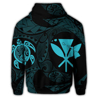 Hawaiian Kanaka Turtle Polynesian Zip Hoodie Blue - Polynesian Pride