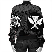 Hawaiian Kanaka Turtle Polynesian Bomber Jacket White AH - Polynesian Pride