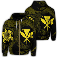 Hawaiian Kanaka Turtle Polynesian Zip Hoodie Yellow Unisex Art - Polynesian Pride