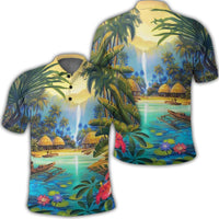 Hawaiian Living In Aboriginal Village Polo Shirt Unisex Black - Polynesian Pride