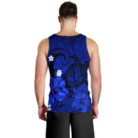 Hawaiian Map Big Turtle Hibiscus Plumeria Tribal Polynesian Tank Top - Blue - AH - Polynesian Pride