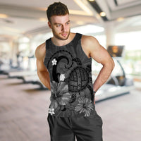 Hawaiian Map Big Turtle Hibiscus Plumeria Tribal Polynesian Tank Top - Gray - AH - Polynesian Pride
