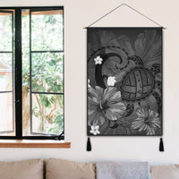 Hawaiian Map Big Turtle Hibiscus Plumeria Tribal Polynesian Hanging Poster - Gray - AH - Polynesian Pride