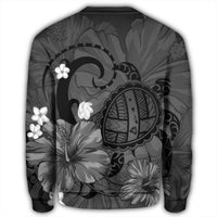 Hawaiian Map Big Turtle Hibiscus Plumeria Tribal Polynesian Sweatshirt - Gray - AH - Polynesian Pride