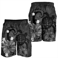 Hawaiian Map Big Turtle Hibiscus Plumeria Tribal Polynesian Men's Shorts - Gray - AH - Polynesian Pride