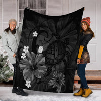 Hawaiian Map Big Turtle Hibiscus Plumeria Tribal Polynesian Premium Blankets - Gray - AH - Polynesian Pride