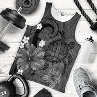 Hawaiian Map Big Turtle Hibiscus Plumeria Tribal Polynesian Tank Top - Gray - AH - Polynesian Pride