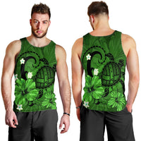 Hawaiian Map Big Turtle Hibiscus Plumeria Tribal Polynesian Tank Top - Green - AH - Polynesian Pride