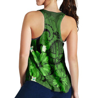 Hawaiian Map Big Turtle Hibiscus Plumeria Tribal Polynesian Racerback Tank - Green - AH - Polynesian Pride