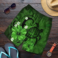 Hawaiian Map Big Turtle Hibiscus Plumeria Tribal Polynesian Men's Shorts - Green - AH Art - Polynesian Pride