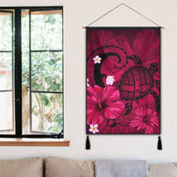 Hawaiian Map Big Turtle Hibiscus Plumeria Tribal Polynesian Hanging Poster - Pink - AH - Polynesian Pride