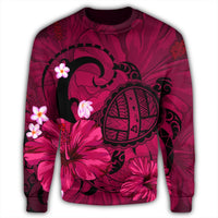 Hawaiian Map Big Turtle Hibiscus Plumeria Tribal Polynesian Sweatshirt - Pink - AH - Polynesian Pride