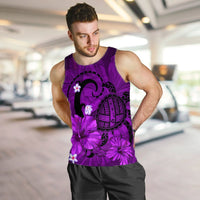 Hawaiian Map Big Turtle Hibiscus Plumeria Tribal Polynesian Tank Top - Purple - AH - Polynesian Pride