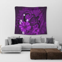 Hawaiian Map Big Turtle Hibiscus Plumeria Tribal Polynesian Tapestry - Purple - AH - Polynesian Pride