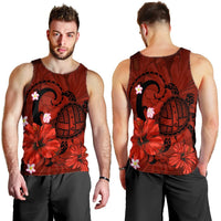 Hawaiian Map Big Turtle Hibiscus Plumeria Tribal Polynesian Tank Top - Red - AH - Polynesian Pride
