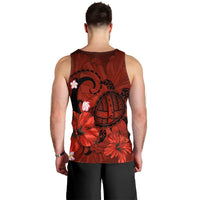 Hawaiian Map Big Turtle Hibiscus Plumeria Tribal Polynesian Tank Top - Red - AH - Polynesian Pride