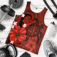 Hawaiian Map Big Turtle Hibiscus Plumeria Tribal Polynesian Tank Top - Red - AH - Polynesian Pride