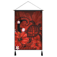 Hawaiian Map Big Turtle Hibiscus Plumeria Tribal Polynesian Hanging Poster - Red - AH Hanging Poster Cotton And Linen - Polynesian Pride