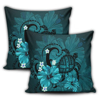 Hawaiian Map Big Turtle Hibiscus Plumeria Tribal Polynesian Pillow Covers - Turquoise - AH - Polynesian Pride