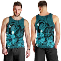 Hawaiian Map Big Turtle Hibiscus Plumeria Tribal Polynesian Tank Top - Turquoise - AH - Polynesian Pride