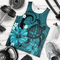 Hawaiian Map Big Turtle Hibiscus Plumeria Tribal Polynesian Tank Top - Turquoise - AH - Polynesian Pride