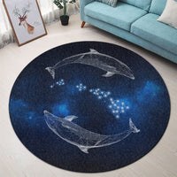 Hawaiian Map Galaxy Zodiac Dolphin White Polynesian Round Carpet - AH - Polynesian Pride
