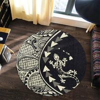 Hawaiian Map Gecko Tattoo Kakau Polynesian Round Carpet Beige AH - Polynesian Pride