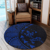 Hawaiian Map Gecko Tattoo Kakau Polynesian Round Carpet Blue AH - Polynesian Pride