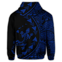 Hawaiian Map Gecko Tattoo Kakau Polynesian Zip Hoodie Blue - Polynesian Pride