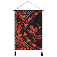 Hawaiian Map Gecko Tattoo Kakau Polynesian Hanging Poster Orange AH Hanging Poster Cotton And Linen - Polynesian Pride