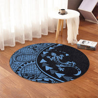 Hawaiian Map Gecko Tattoo Kakau Polynesian Round Carpet Pastel Blue AH - Polynesian Pride