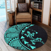 Hawaiian Map Gecko Tattoo Kakau Polynesian Round Carpet Turquoise AH - Polynesian Pride