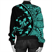Hawaiian Map Gecko Tattoo Kakau Polynesian Bomber Jacket Turquoise AH - Polynesian Pride