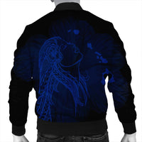Hawaiian Map Heart Hula Girl Hibiscus Blue Polynesian Bomber Jacket - AH - Polynesian Pride