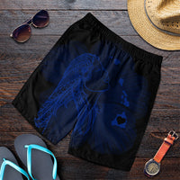 Hawaiian Map Heart Hula Girl Hibiscus Blue Polynesian Men's Shorts - AH Art - Polynesian Pride