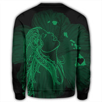 Hawaiian Map Heart Hula Girl Hibiscus Green Polynesian Sweatshirt - AH - Polynesian Pride