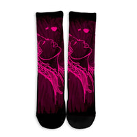 Hawaiian Map Heart Hula Girl Hibiscus Pink Polynesian Crew Socks - AH - Polynesian Pride
